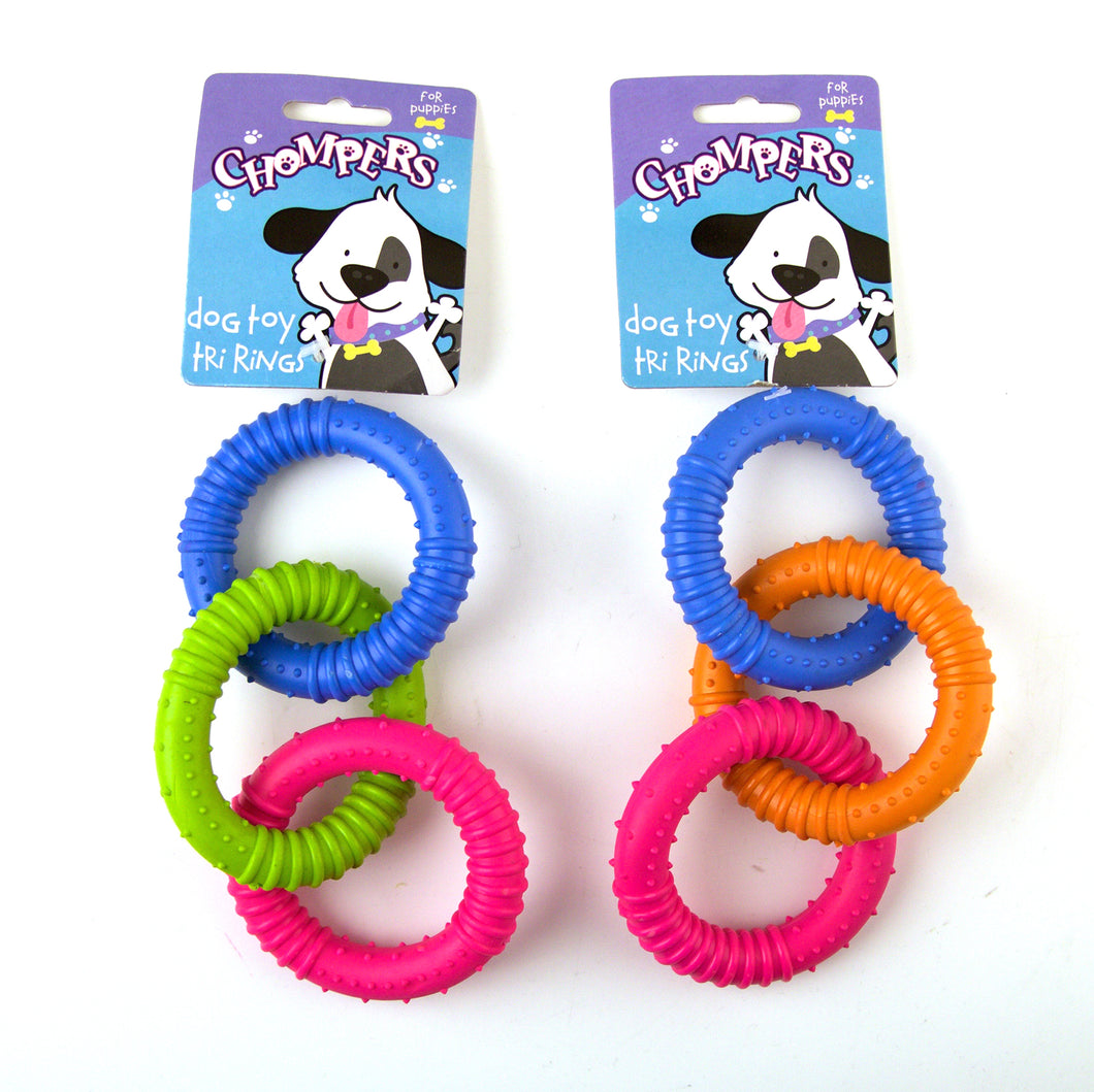 Dog Toy Puppy Tri Rings 2 Assorted Colours