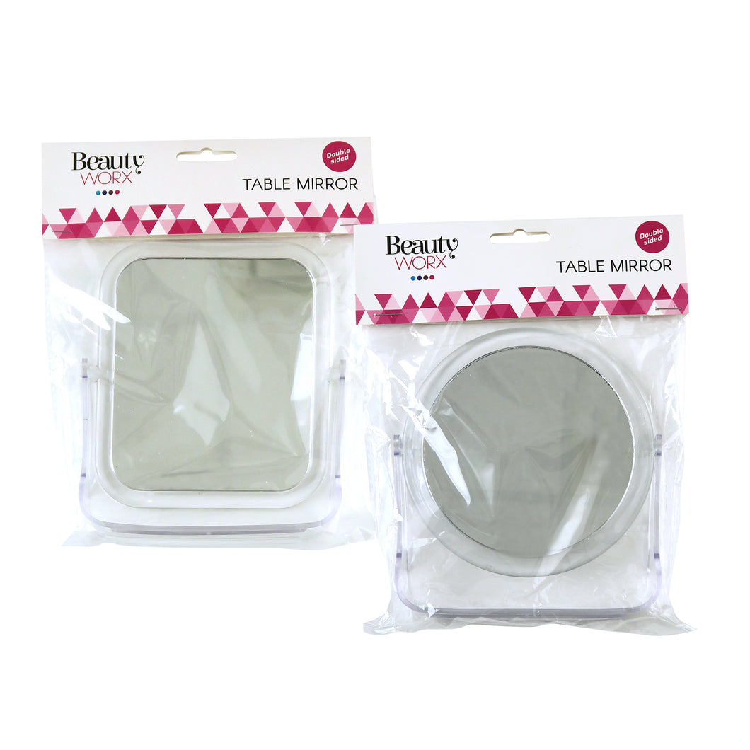 Mirror Plastic w Stand Clear 2 Asstd Round & Rectangle