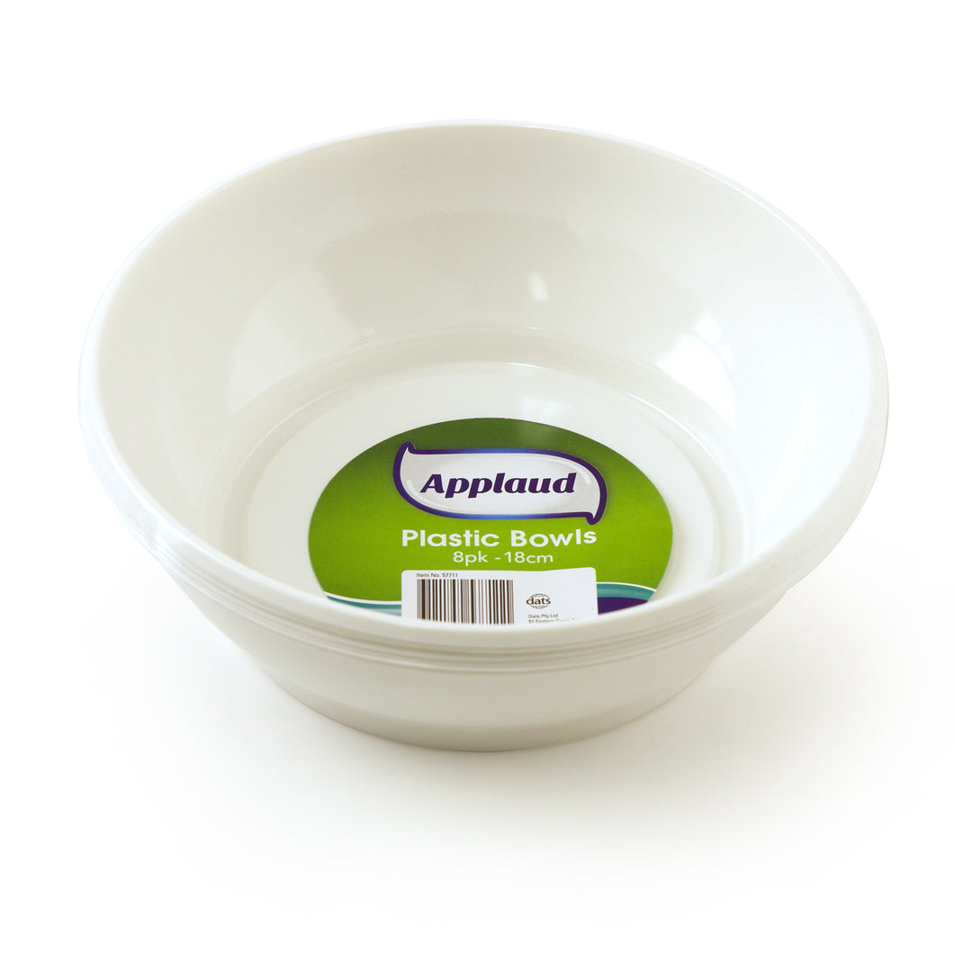 Bowl Plastic White 180mm Pk8