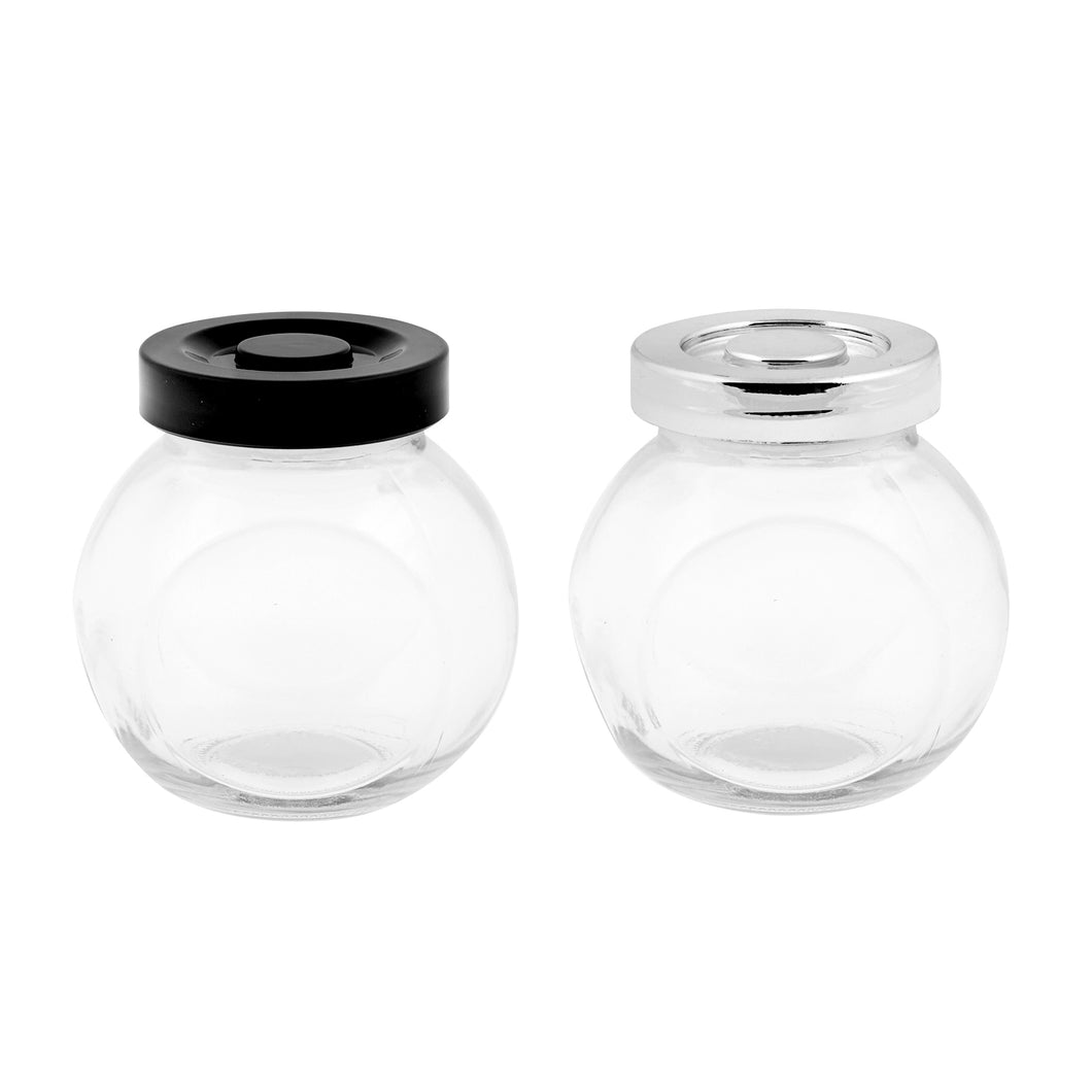 Glass Jar Clear Tilted 2 Asstd Cols Lid 170ml 8x6x8cm