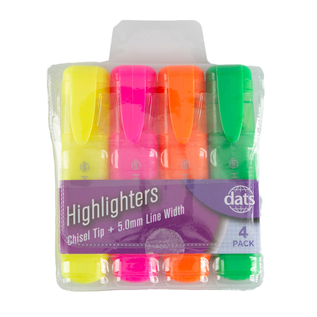 Highlighter 4pk Fluro Mixed Cols Chisel Tip in PVC Wallet
