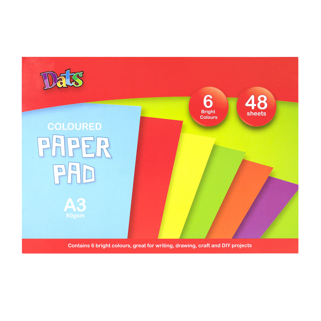 Pad Paper Colour 6 Bright Cols A3 48s 80gsm