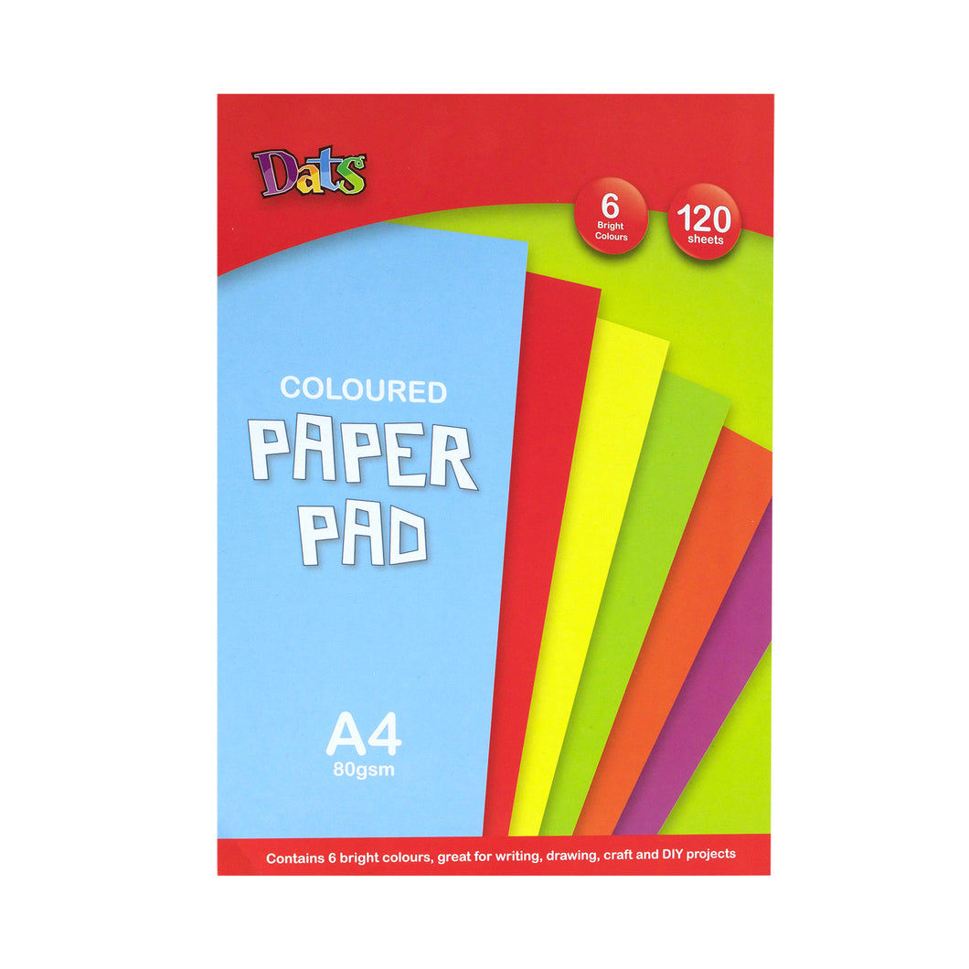 Pad Paper Colour 6 Bright Cols A4 120s 80gsm
