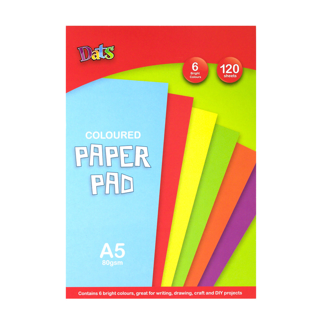 Pad Paper Colour 6 Bright Cols A5 120s 80gsm