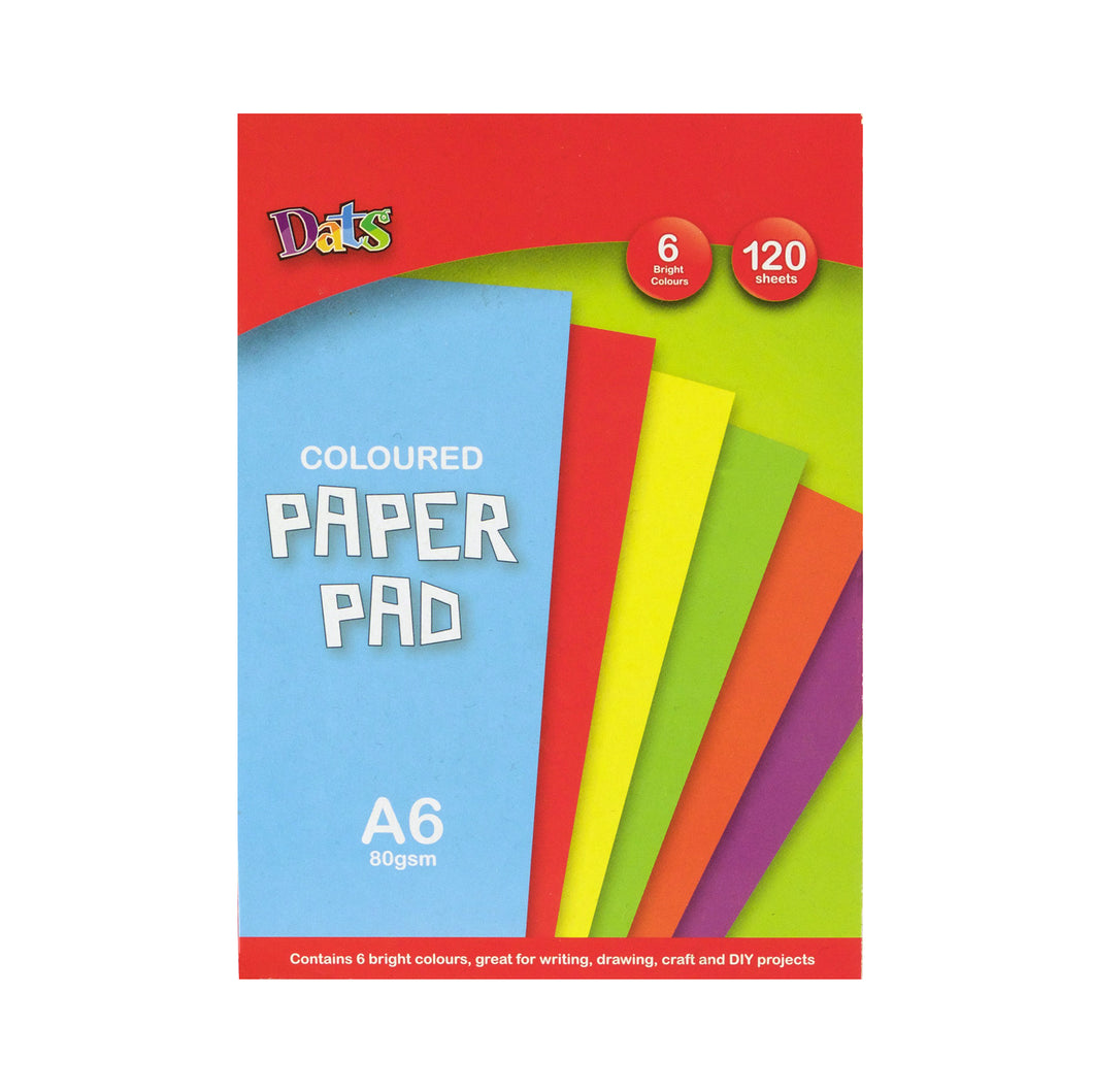 Pad Paper Colour 6 Bright Cols A6 120s 80gsm
