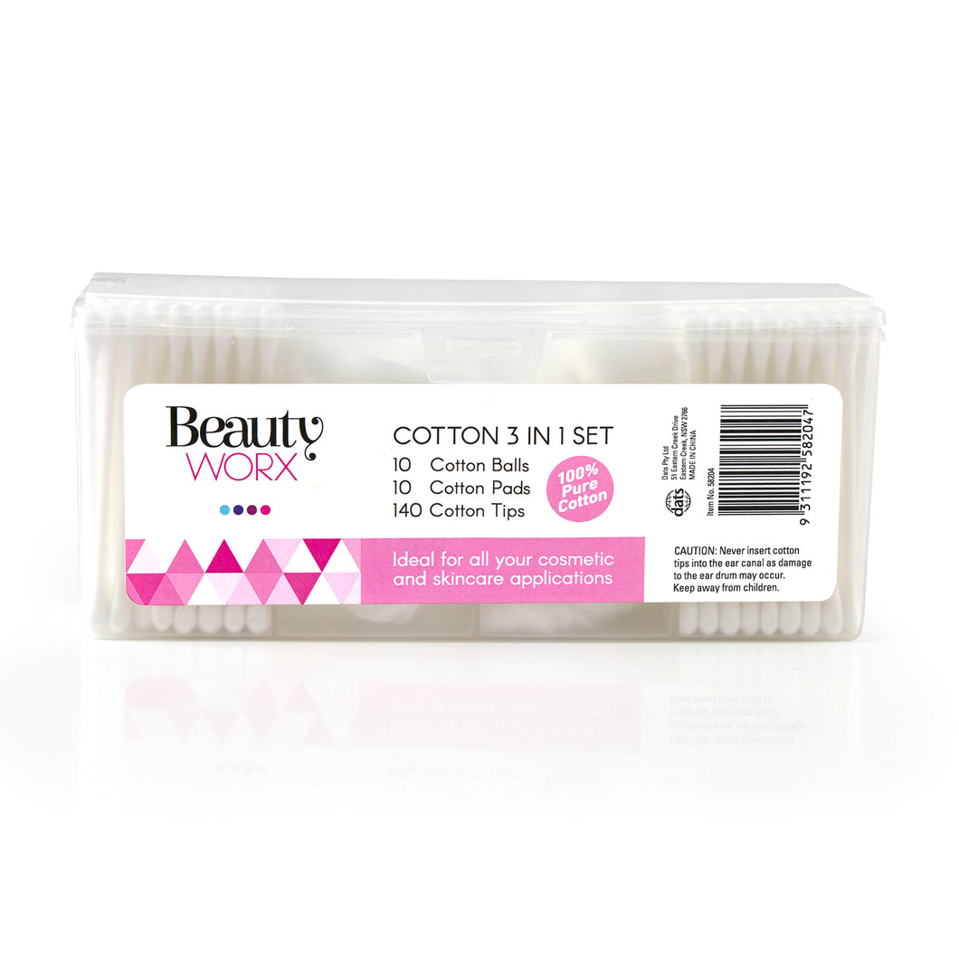 Cotton Pack 3 in 1 Set Incl Cotton Balls Tips Pads