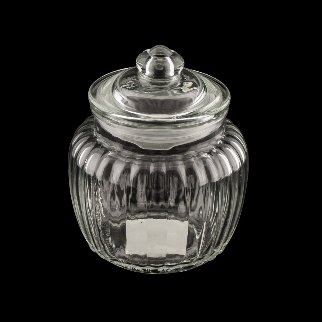 Glass Jar Stripe w Glass Lid S 600ml 14.3cm x 11.2cm Dia