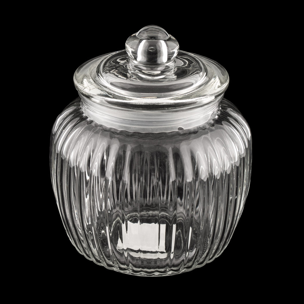 Glass Jar Stripe w Glass Lid M 1400ml 17.5cm x 14.3cm Dia