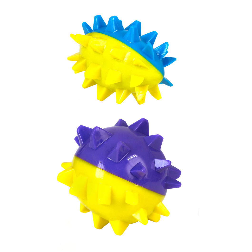 Dog Toy Spike TPR Ball or Football Style w Squeak 13cm