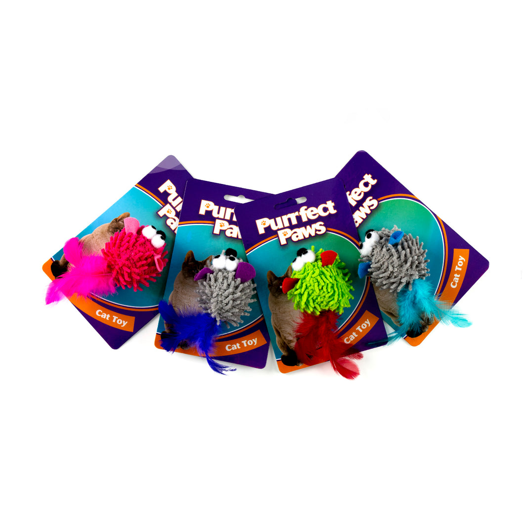 Cat Toy Mouse w Feather Tail 4 Asstd