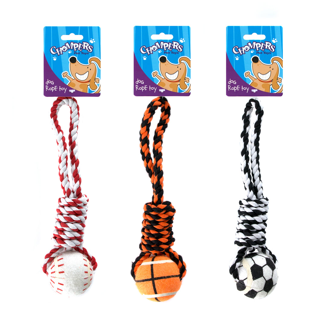 Dog Toy Rope w Tennis Ball 3 Asstd L28cm