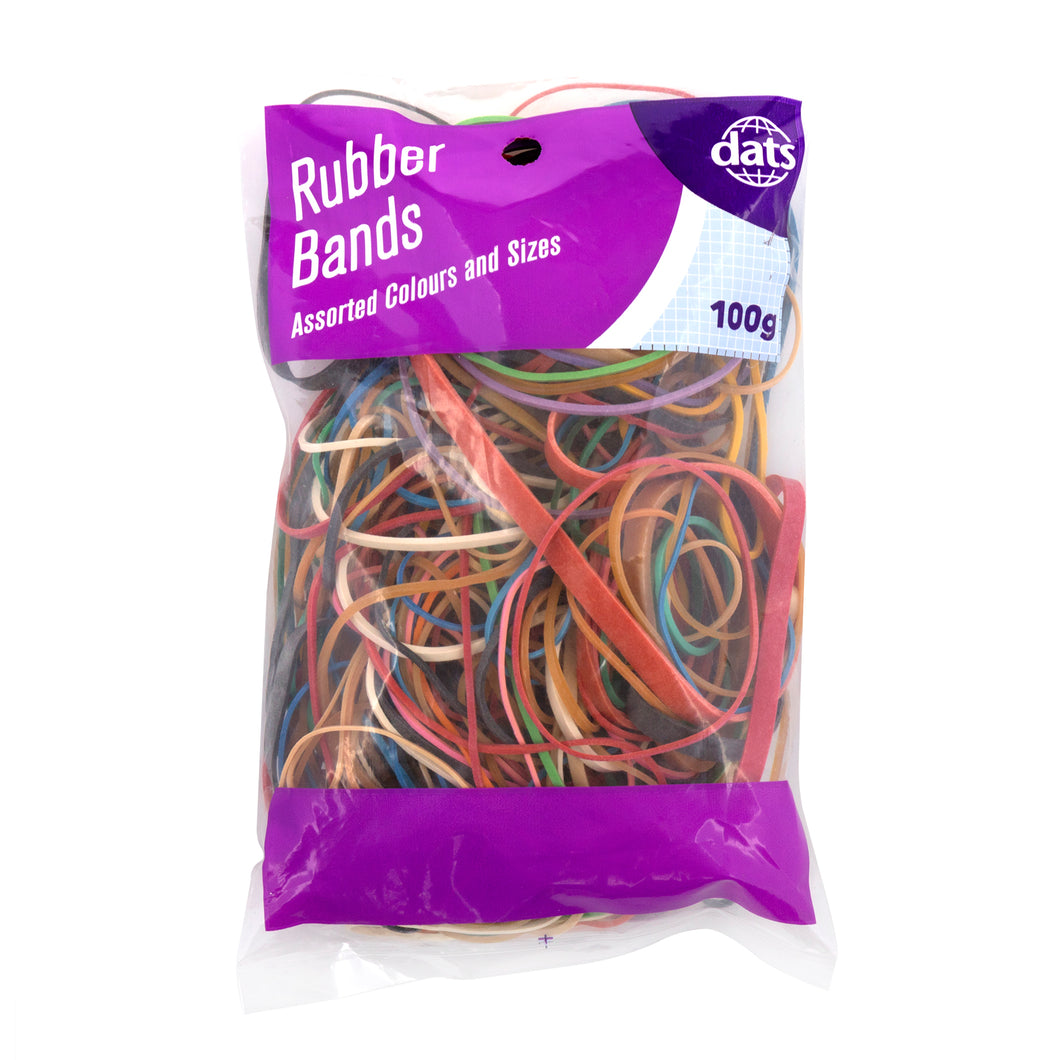 Band Rubber 100g Mixed Cols Mixed Sizes