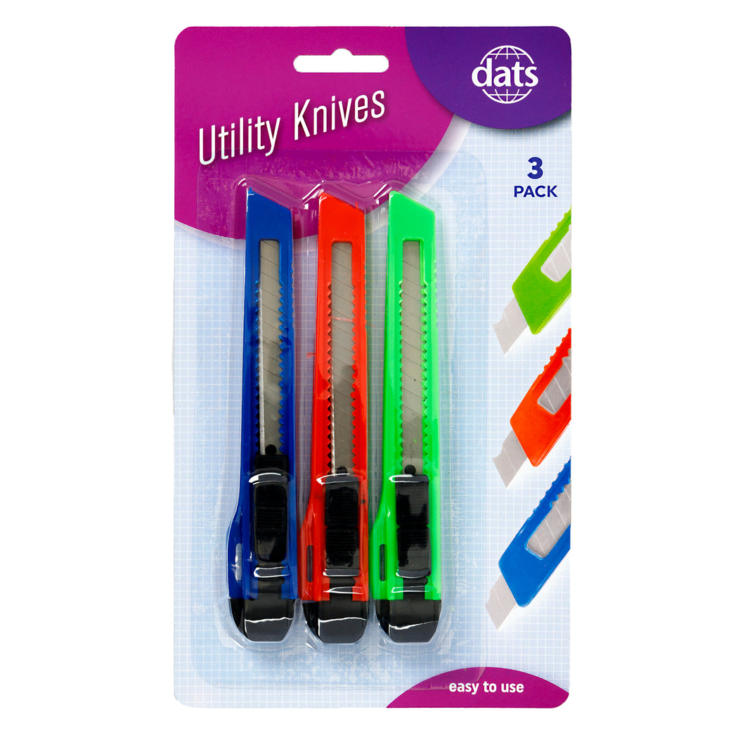 Knife Utility Safety 3pk Mixed Cols