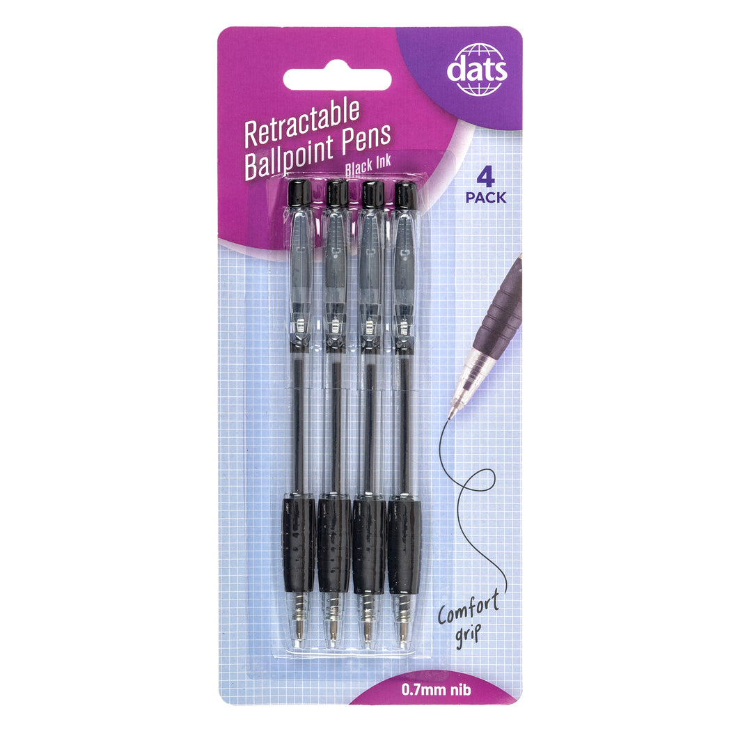 Pen Ballpoint Retractable 4pk Black Ink