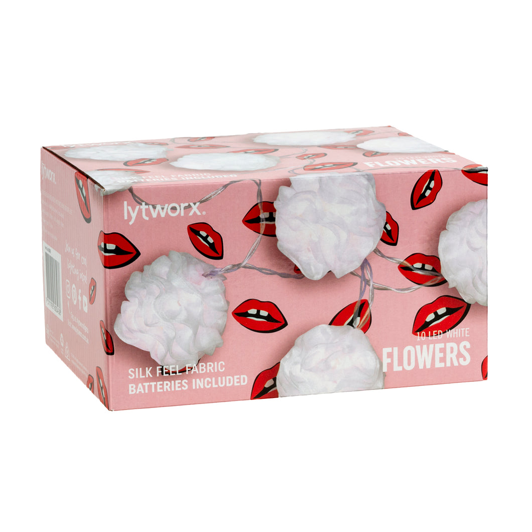 Lights Silk Flower Ball White Battery Operated 2F Pk10