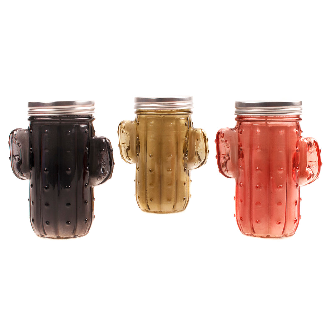 Candle Citronella Cactus Glass Jar with Lid 20HR 3 Colours