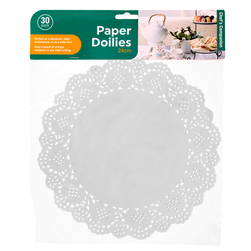 Paper Doilies Round White 24cm Pk30