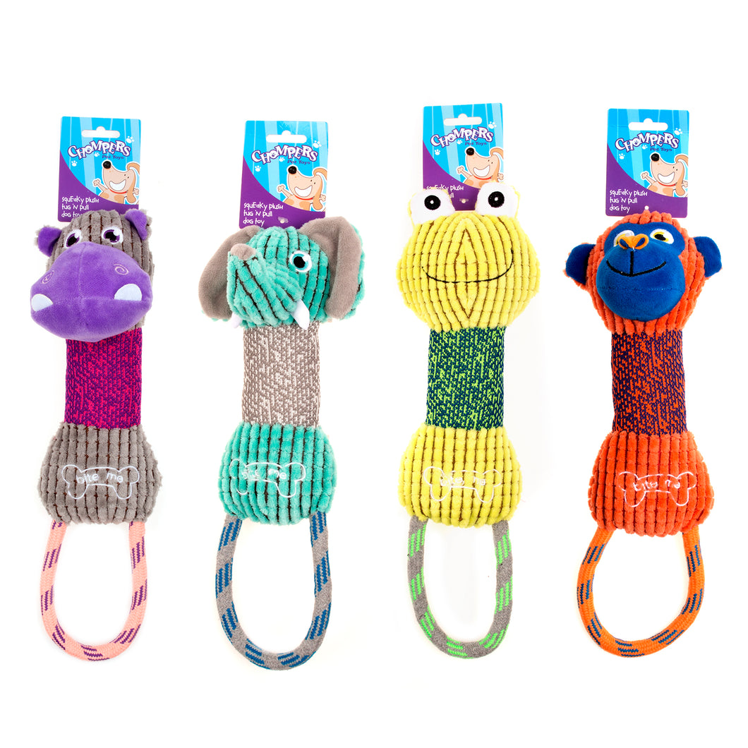 Dog Toy Squeaky Plush Tug n Pull 4 Asstd L40cm