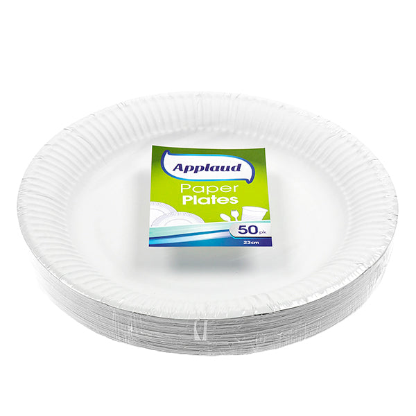 Plates Paper Round 23cm White Pk50