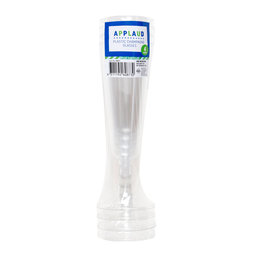 Glass Champagne Clear Plastic Pk4
