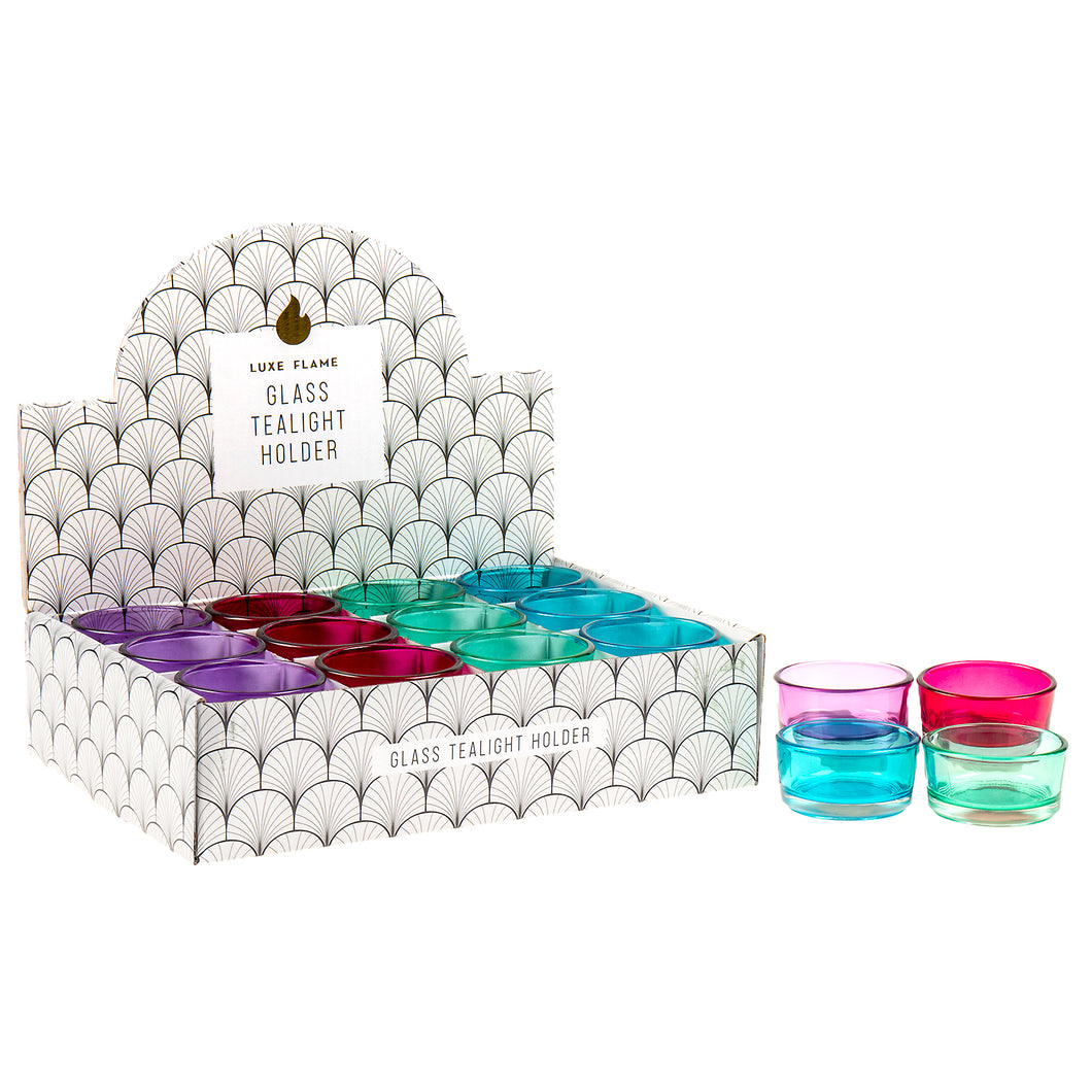 Glass Tealight Holder Mini 4 Asstd Cols 4.8x2.5cm