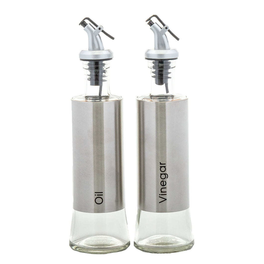 Glass Bottle Oil or Vinegar w S/Steel Coating 300ml 25cmH