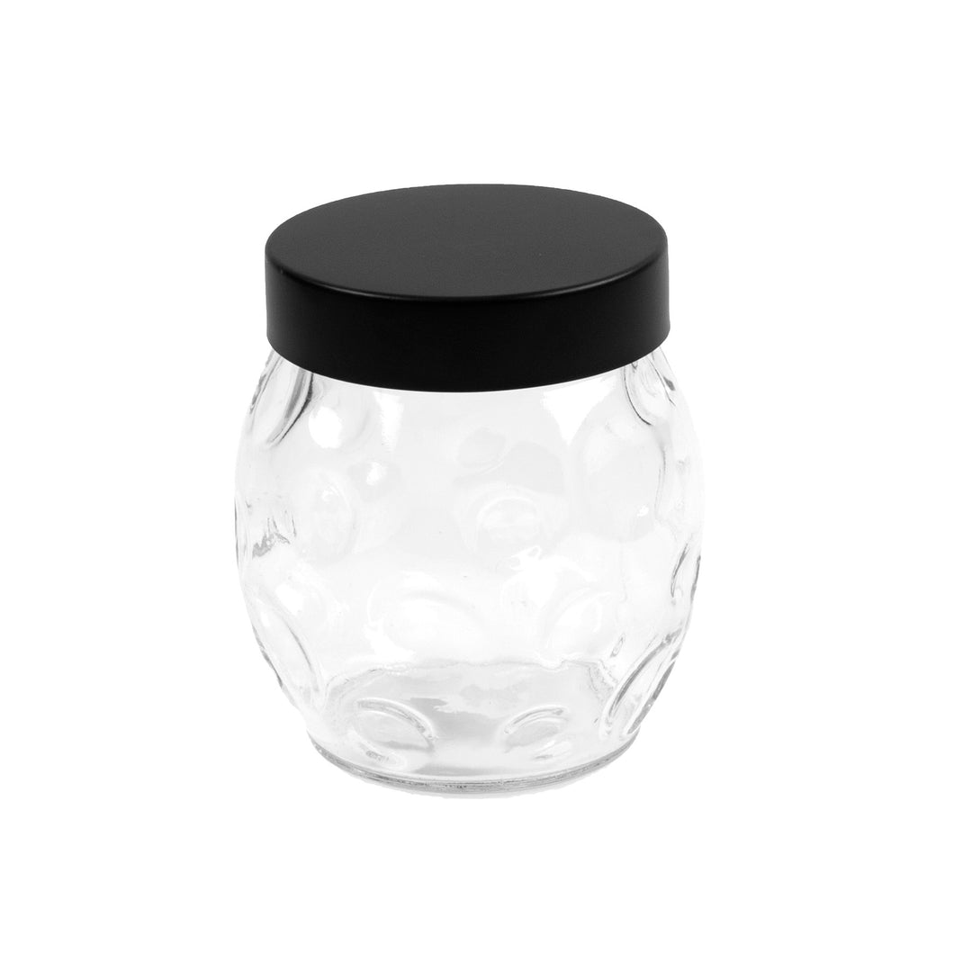 Glass Jar Circles Embossed w Grey Tin Lid 750ml
