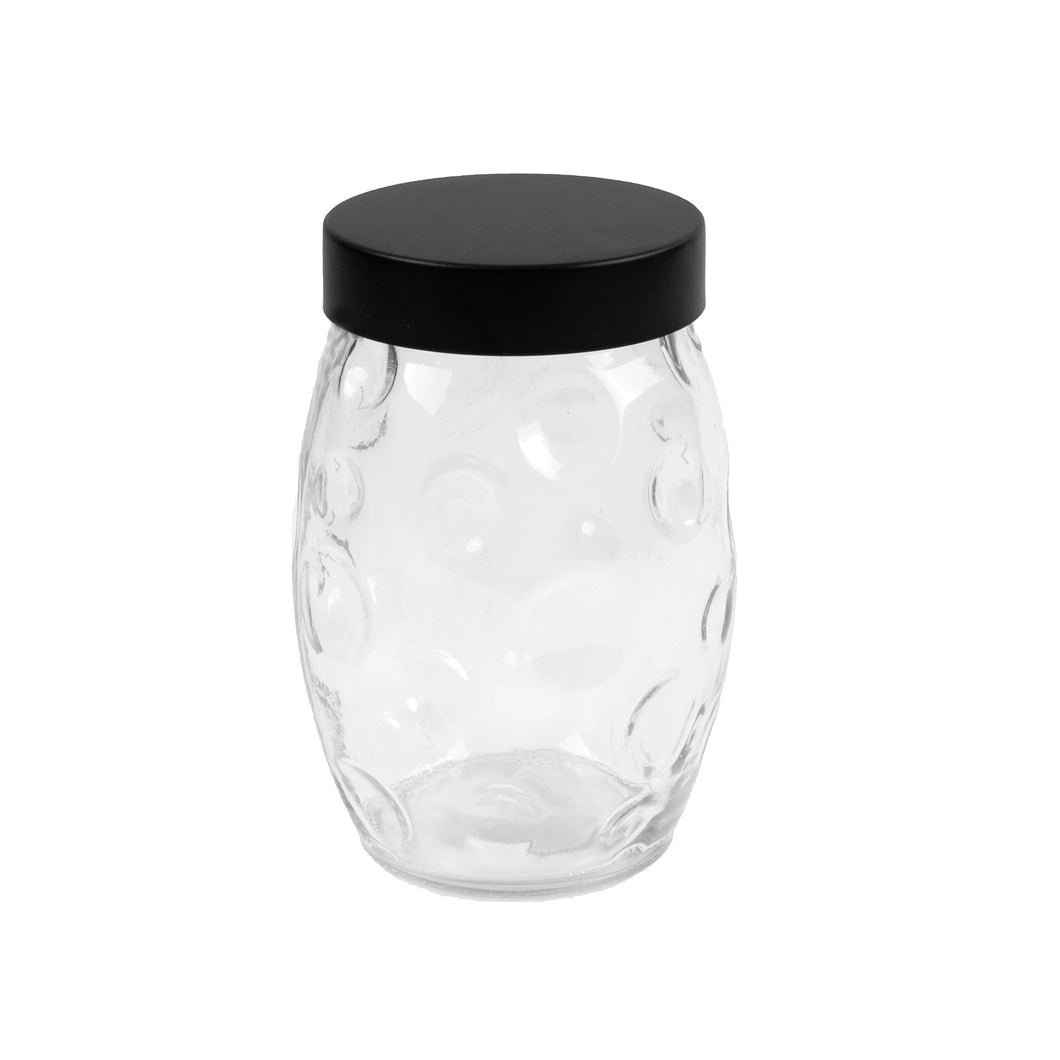 Glass Jar Circles Embossed w Grey Tin Lid 1100ml
