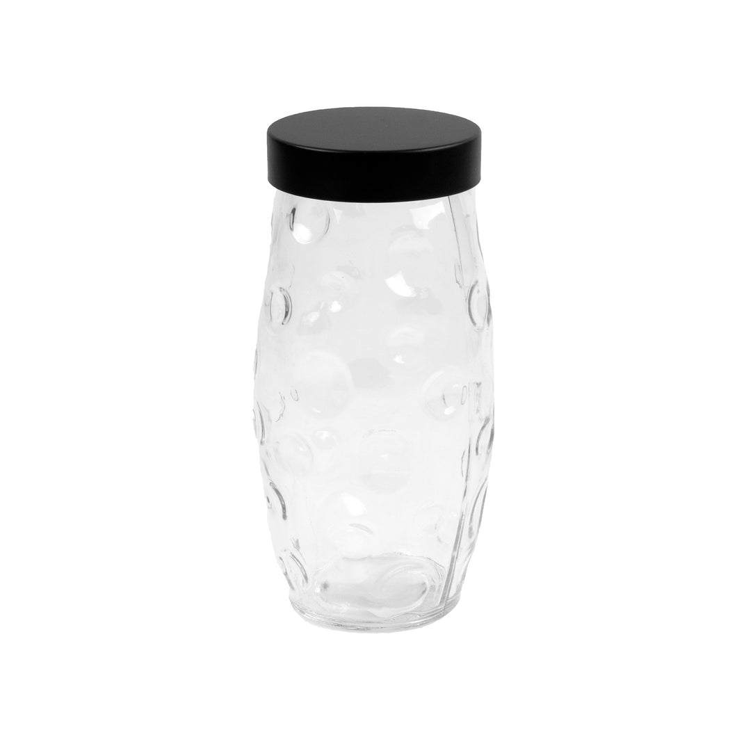 Glass Jar Circles Embossed w Grey Tin Lid 1500ml