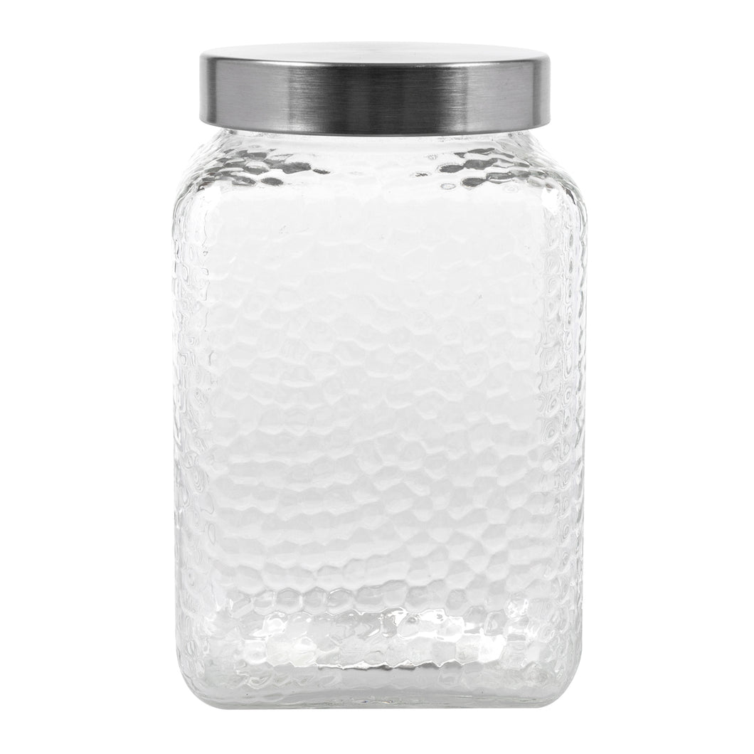 Glass Jar Square Honeycomb Embossed w S/Steel Lid 2300ml