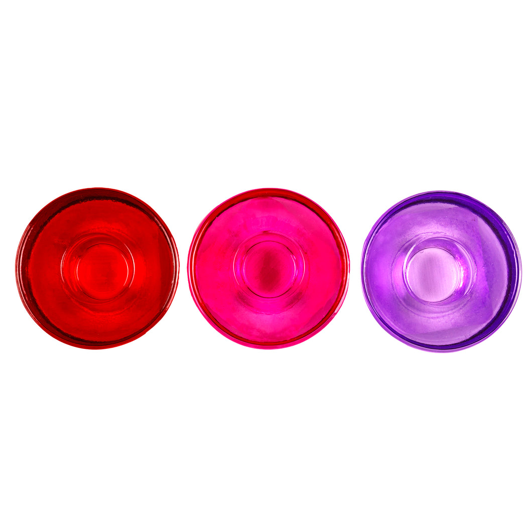 Glass Tapered Candle Holder Round 3 Asstd Cols 5.2x6cm