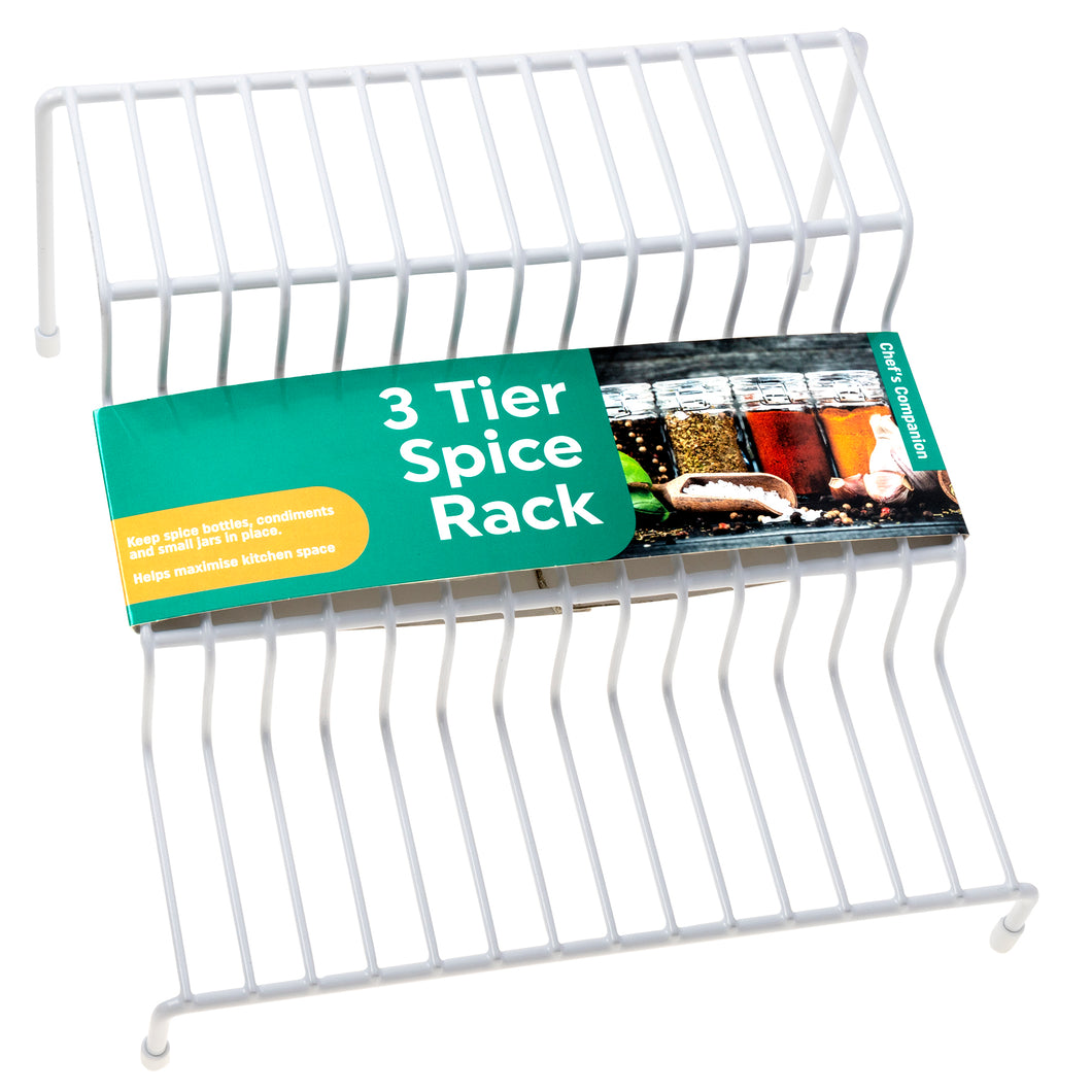 Spice Rack 3 Tier Metal Wire Vinyl Coated White 24x23.5cm