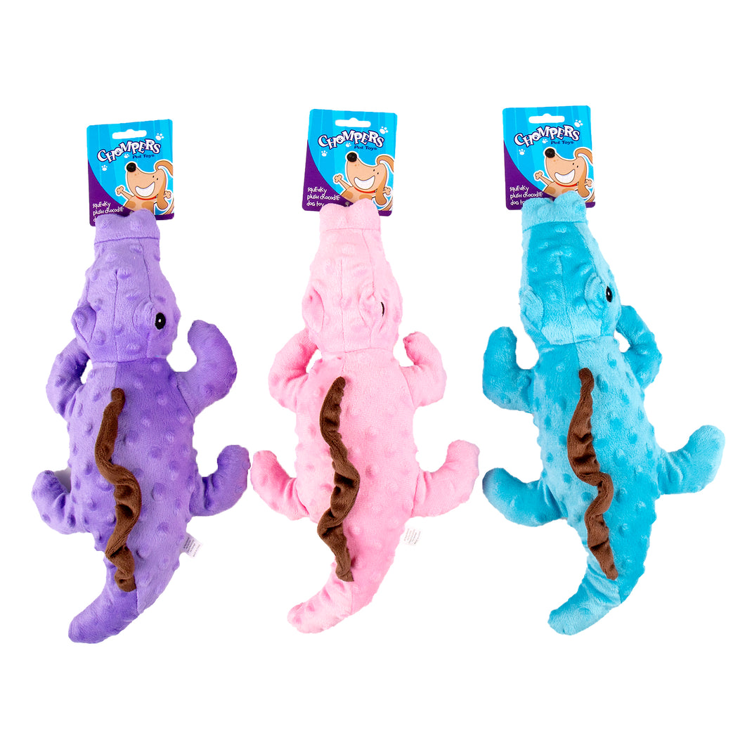Dog Toy Squeaky Plush Crocodile 33cm 3 Asstd