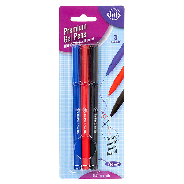 Pen Gel Premium 3pk Mixed Black Blue Red Ink MatteBarrel