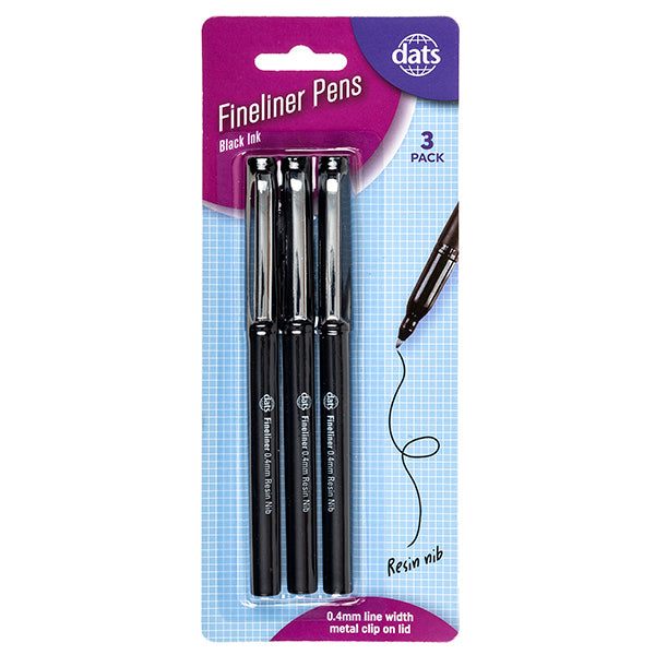 Pen Fineliner 3pk w Metal Clip Black Ink