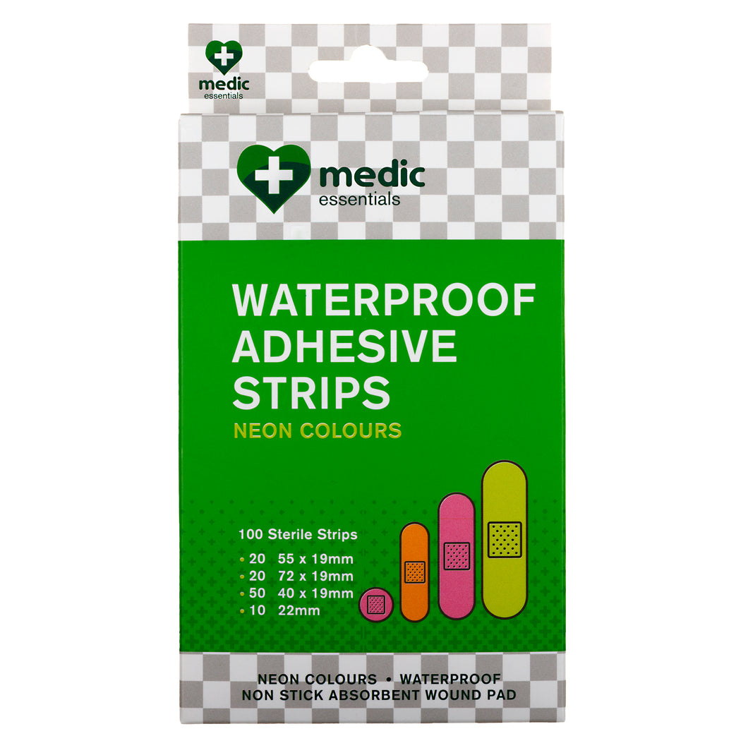 Adhesive Strips Plastic Neon Asstd Size Waterproof Pk100