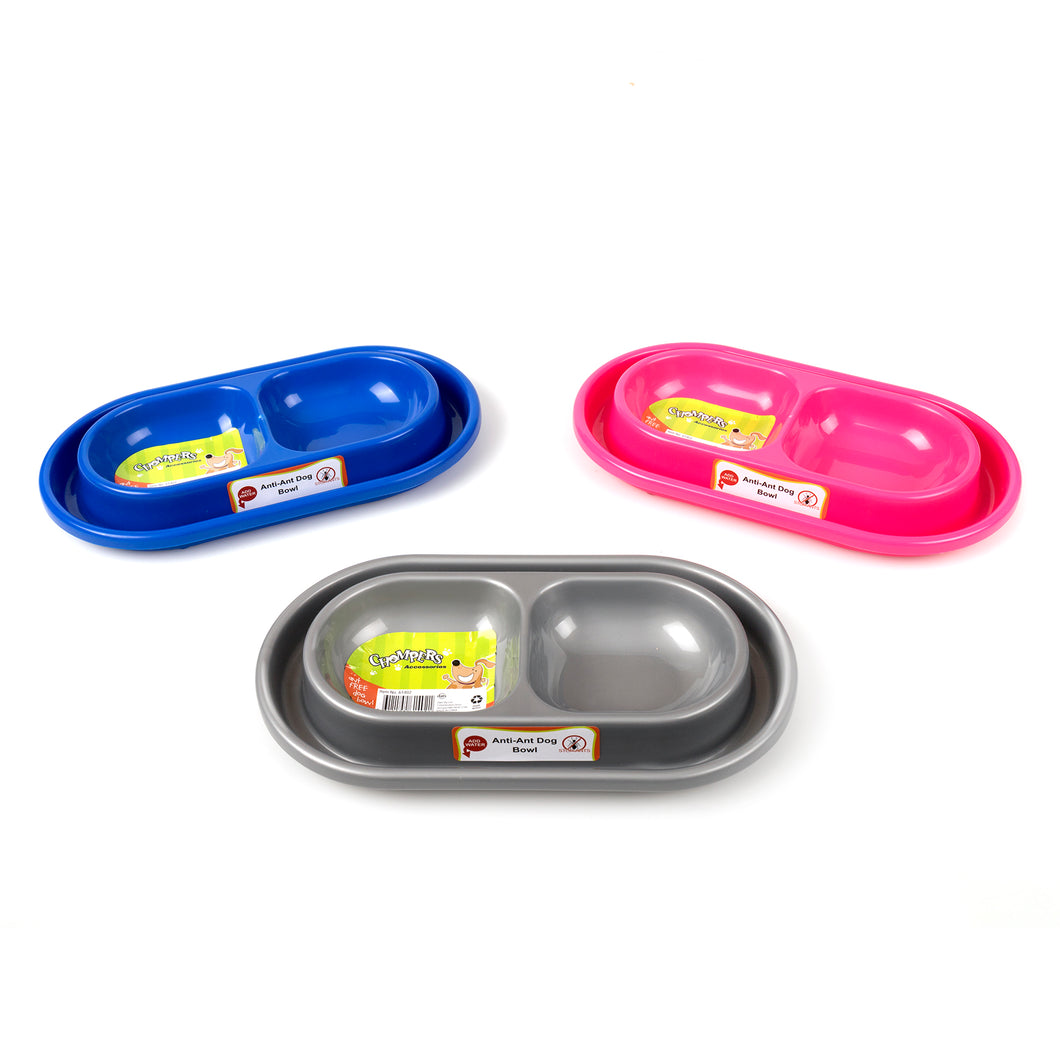 Bowl Pet Double Diner Anti Ant 3 Asstd Colours