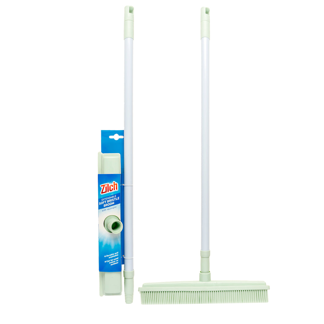 Broom Rubber Bristles w Squeegee Extendable 117cm 2Col