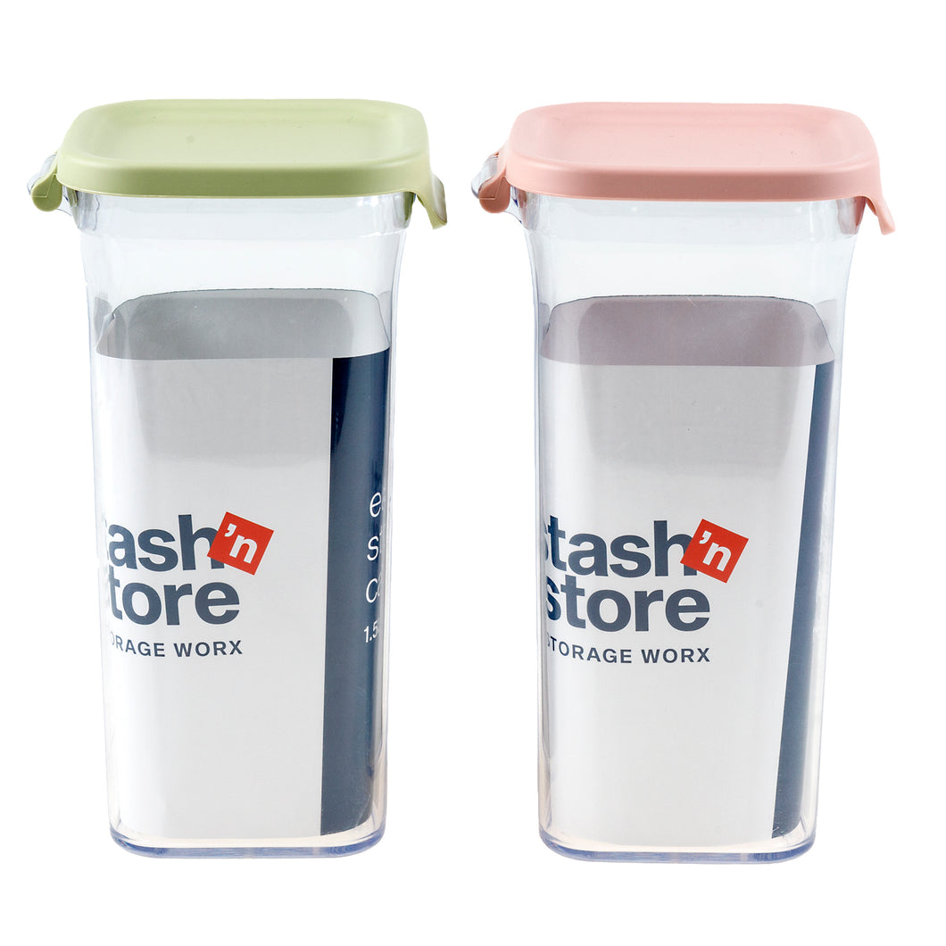 Storage Canister w Lock Lid Col 1500ml 2 Asstd 11x11x22cm