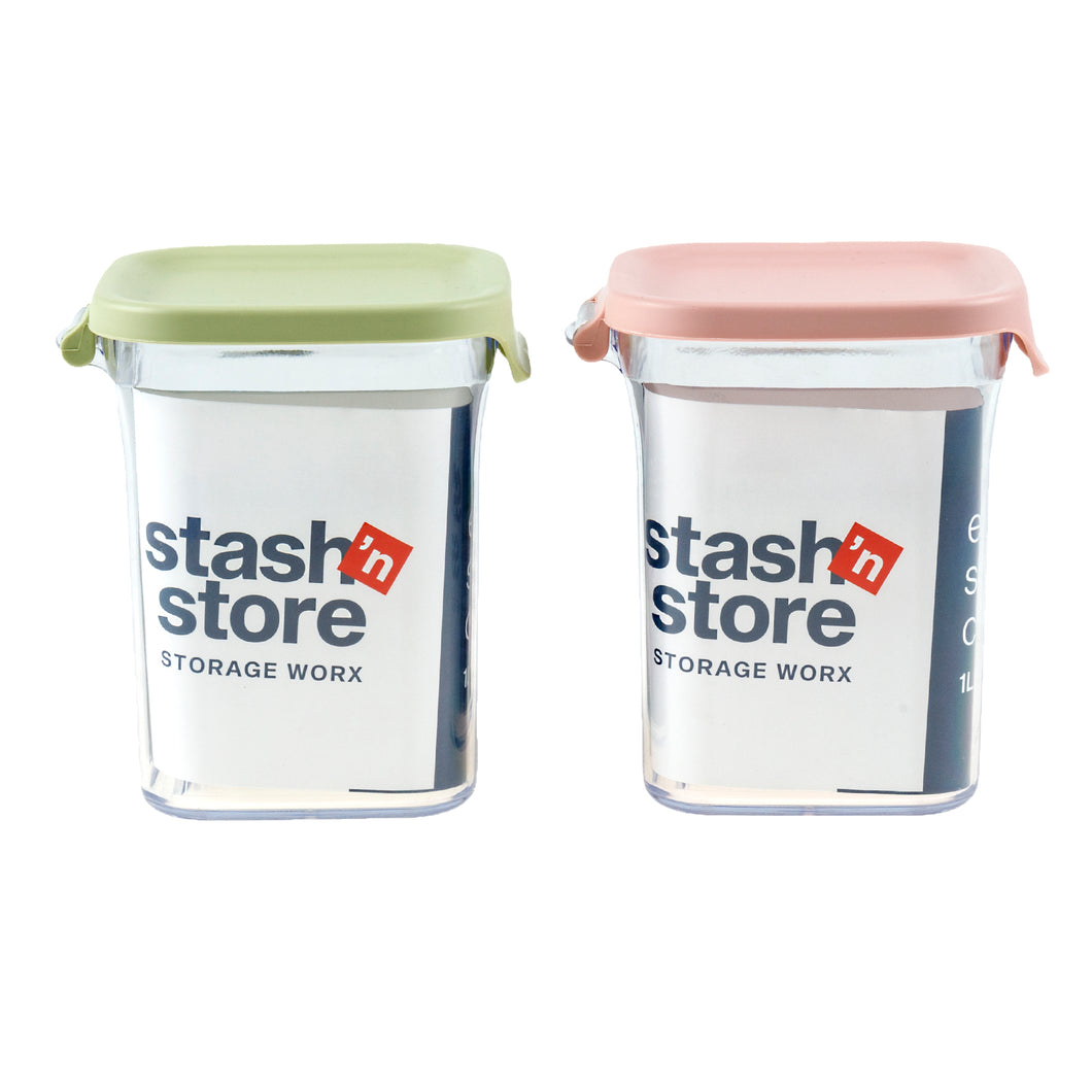 Storage Canister w Lock Lid Col 1000ml 2 Asstd 11x11x14cm