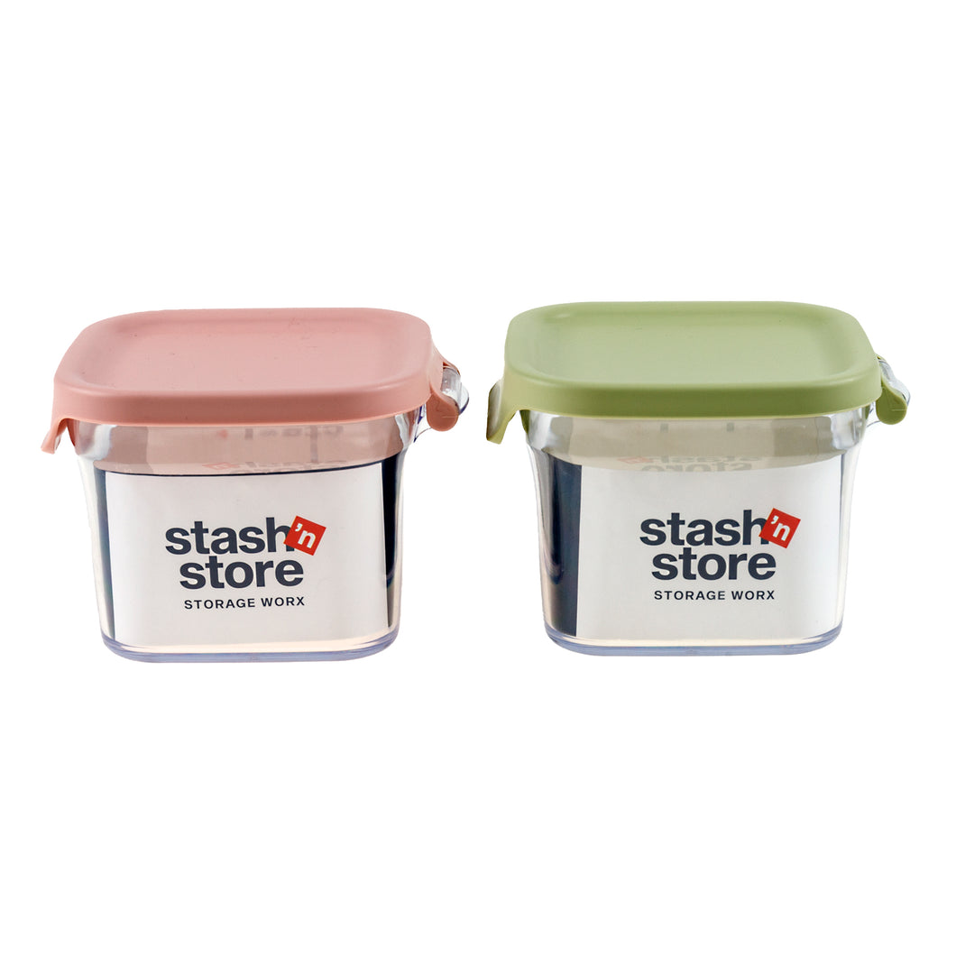 Storage Canister w Lock Lid Col 500ml 2 Asstd 11x11x8.5cm