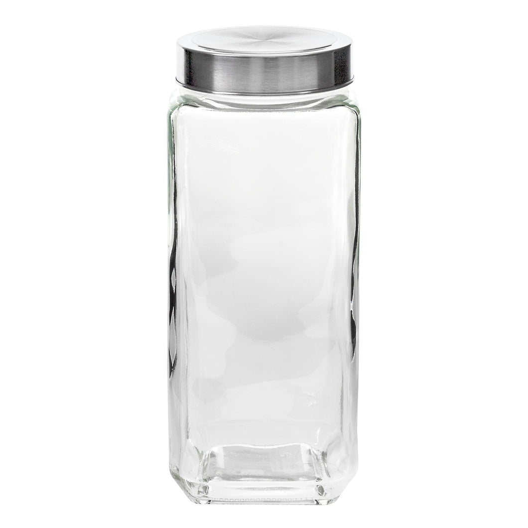 Glass Jar Square w S/Steel Lid 1350ml 9x9x22cm