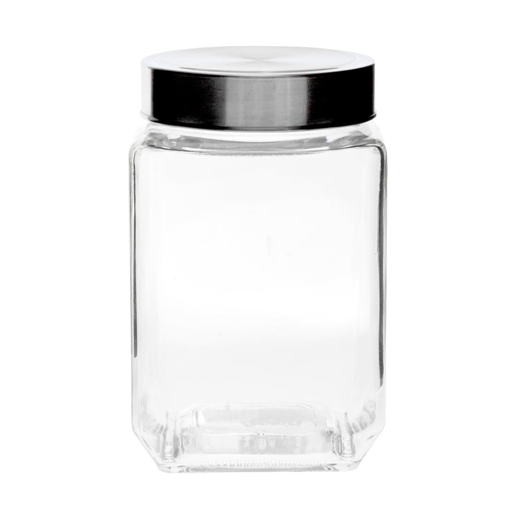 Glass Jar Square w S/Steel Lid 700ml 9x9x14cm