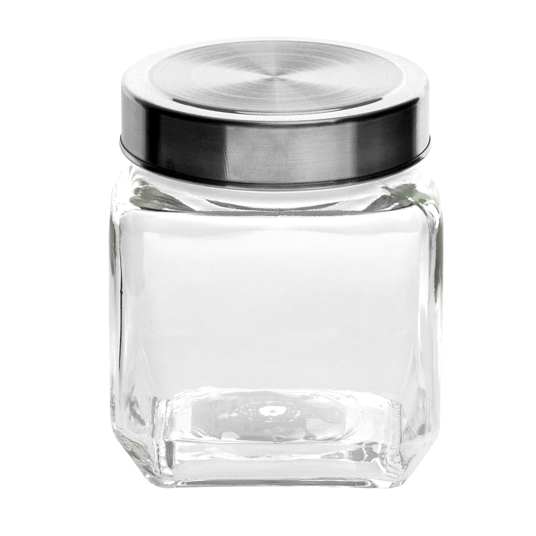 Glass Jar Square w S/Steel Lid 550ml 9x9x10.5cm