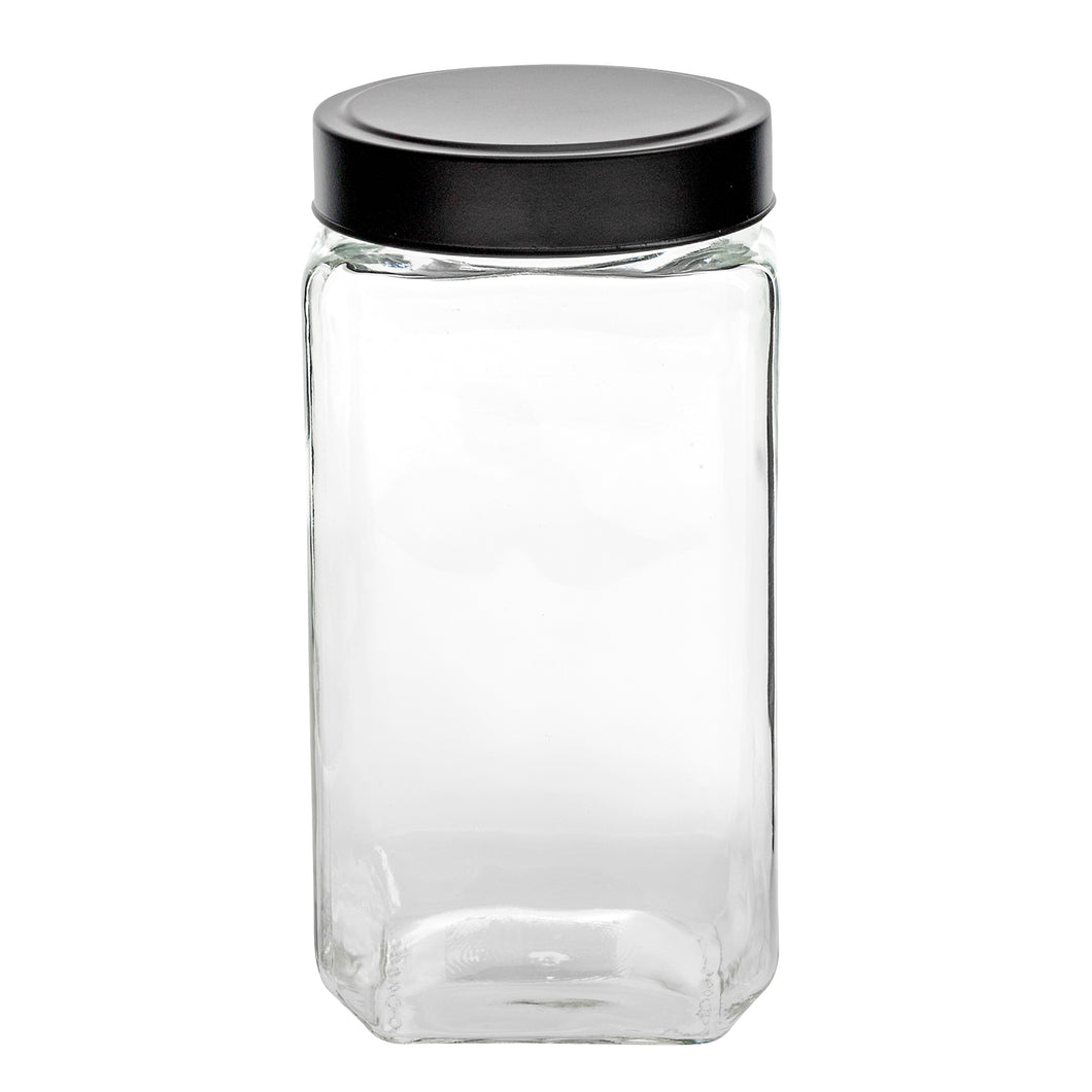 Glass Jar Square w Black Lid 2100ml 11x11x22.5cm
