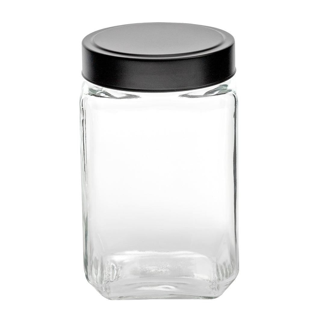Glass Jar Square w Black Lid 1600ml 11x11x18.5cm