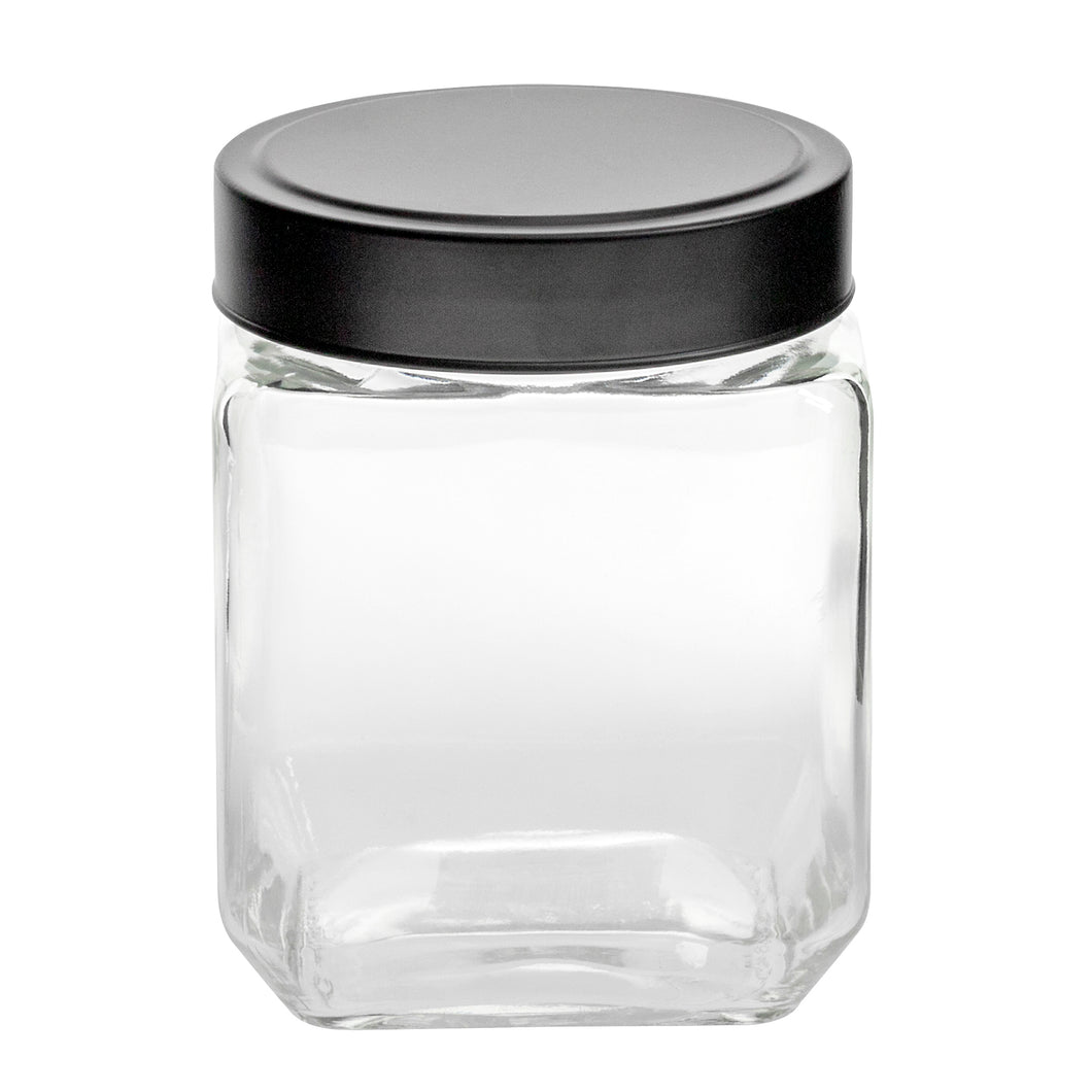 Glass Jar Square w Black Lid 1250ml 11x11x14.2cm