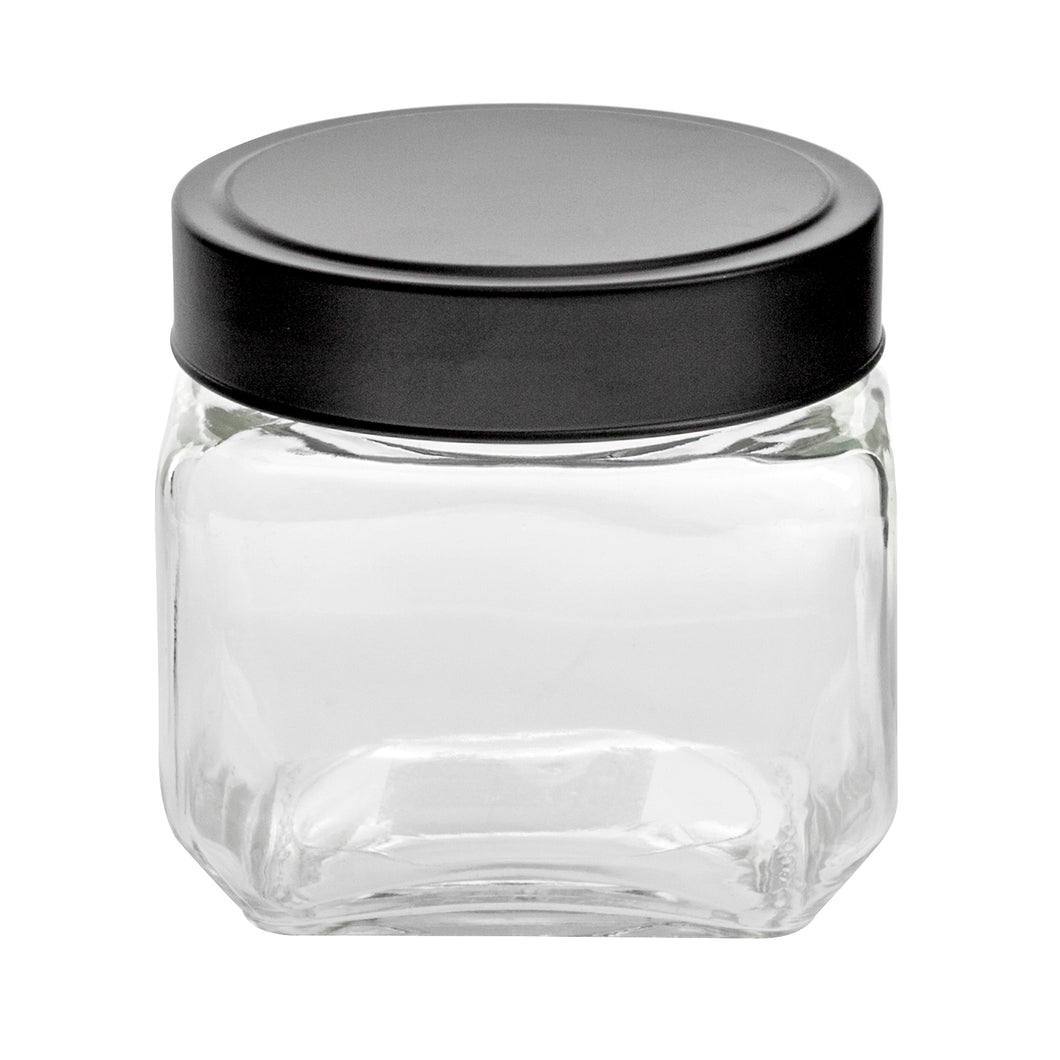 Glass Jar Square w Black Lid 800ml 11x11x11cm