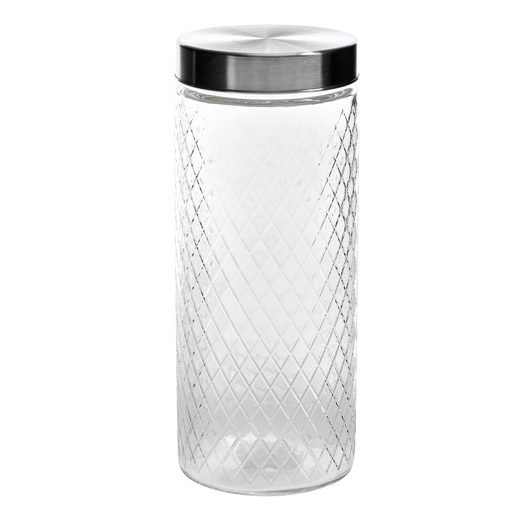 Glass Jar Diamond Des S/Steel Lid 2000ml 11x27.5cm
