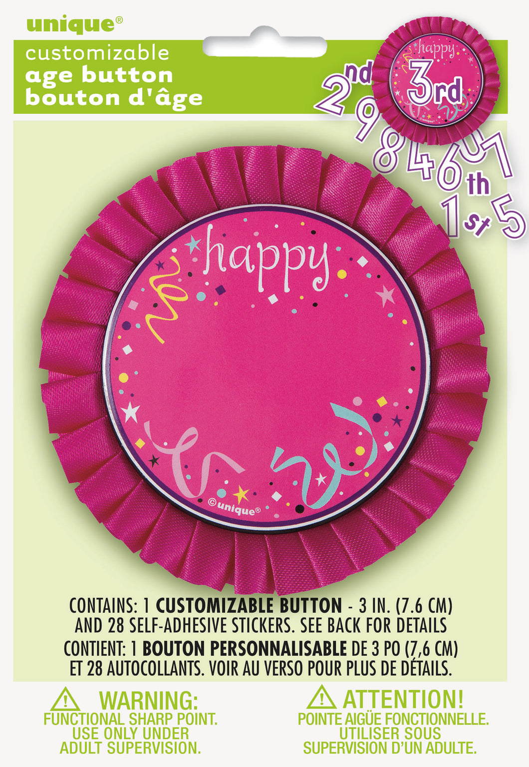 PINK CONFETTI BADGE W/STICKERS
